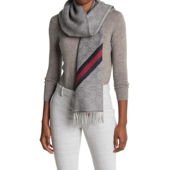 Gucci GG Web Wool Scarf Grey NWOT*f - Picture 8 of 9